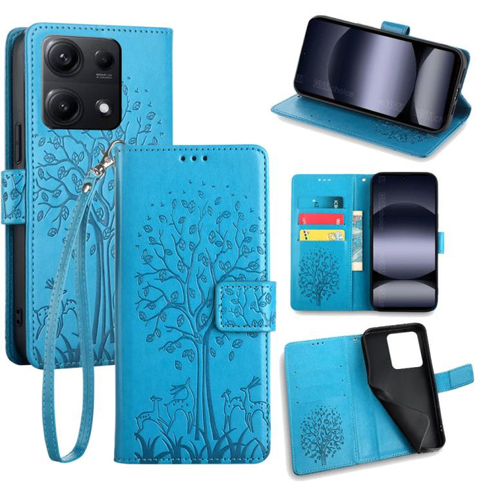 Funda de teléfono de cuero con relieve de árbol y ciervo, For Redmi A7 Pro 171mm / Poco C85x 5G, For Redmi Turbo 5 Max 5G / Poco X8 Pro Max 5G, For Redmi Turbo 5 5G / Poco X8 Pro 5G, For Redmi K90 Pro Max / Poco F8 Ultra, For Redmi Note 15 Pro 4G 163.3...