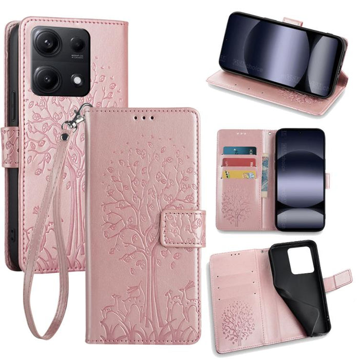 Funda de teléfono de cuero con relieve de árbol y ciervo, For Redmi A7 Pro 171mm / Poco C85x 5G, For Redmi Turbo 5 Max 5G / Poco X8 Pro Max 5G, For Redmi Turbo 5 5G / Poco X8 Pro 5G, For Redmi K90 Pro Max / Poco F8 Ultra, For Redmi Note 15 Pro 4G 163.3...