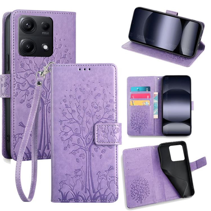 Funda de teléfono de cuero con relieve de árbol y ciervo, For Redmi A7 Pro 171mm / Poco C85x 5G, For Redmi Turbo 5 Max 5G / Poco X8 Pro Max 5G, For Redmi Turbo 5 5G / Poco X8 Pro 5G, For Redmi K90 Pro Max / Poco F8 Ultra, For Redmi Note 15 Pro 4G 163.3...