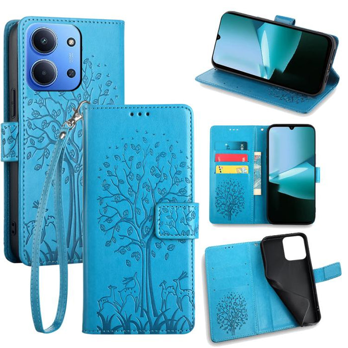 Funda de teléfono de cuero con relieve de árbol y ciervo, For Redmi A7 Pro 171mm / Poco C85x 5G, For Redmi Turbo 5 Max 5G / Poco X8 Pro Max 5G, For Redmi Turbo 5 5G / Poco X8 Pro 5G, For Redmi K90 Pro Max / Poco F8 Ultra, For Redmi Note 15 Pro 4G 163.3...