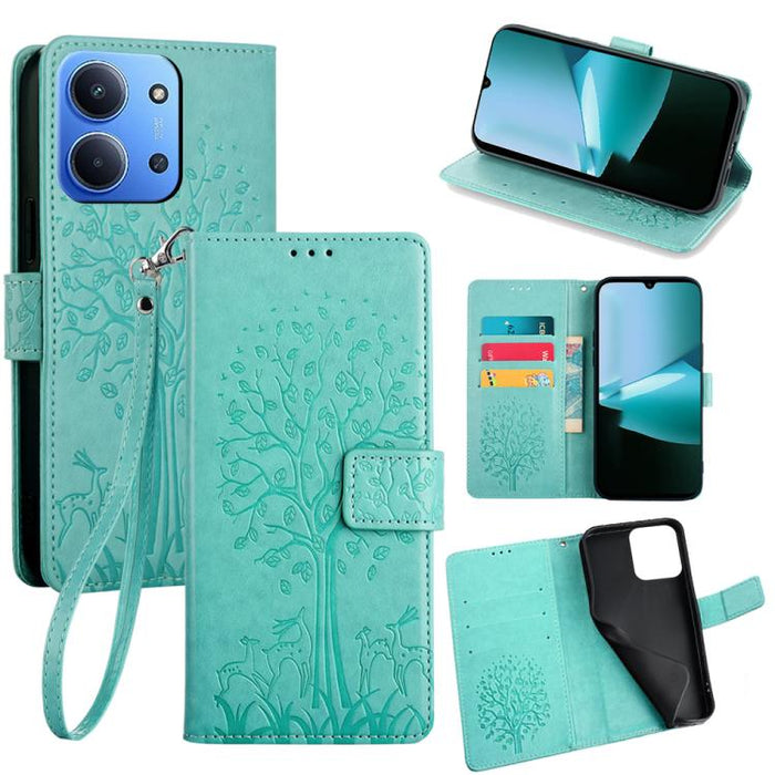 Funda de teléfono de cuero con relieve de árbol y ciervo, For Redmi A7 Pro 171mm / Poco C85x 5G, For Redmi Turbo 5 Max 5G / Poco X8 Pro Max 5G, For Redmi Turbo 5 5G / Poco X8 Pro 5G, For Redmi K90 Pro Max / Poco F8 Ultra, For Redmi Note 15 Pro 4G 163.3...