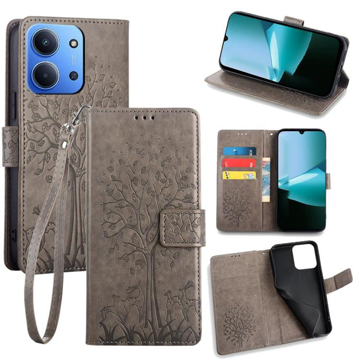 Funda de teléfono de cuero con relieve de árbol y ciervo, For Redmi A7 Pro 171mm / Poco C85x 5G, For Redmi Turbo 5 Max 5G / Poco X8 Pro Max 5G, For Redmi Turbo 5 5G / Poco X8 Pro 5G, For Redmi K90 Pro Max / Poco F8 Ultra, For Redmi Note 15 Pro 4G 163.3...