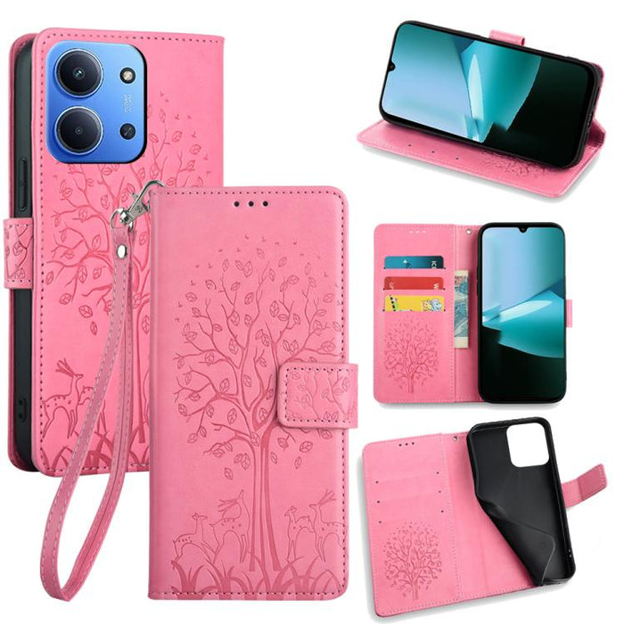 Funda de teléfono de cuero con relieve de árbol y ciervo, For Redmi A7 Pro 171mm / Poco C85x 5G, For Redmi Turbo 5 Max 5G / Poco X8 Pro Max 5G, For Redmi Turbo 5 5G / Poco X8 Pro 5G, For Redmi K90 Pro Max / Poco F8 Ultra, For Redmi Note 15 Pro 4G 163.3...