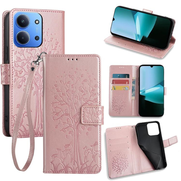 Funda de teléfono de cuero con relieve de árbol y ciervo, For Redmi A7 Pro 171mm / Poco C85x 5G, For Redmi Turbo 5 Max 5G / Poco X8 Pro Max 5G, For Redmi Turbo 5 5G / Poco X8 Pro 5G, For Redmi K90 Pro Max / Poco F8 Ultra, For Redmi Note 15 Pro 4G 163.3...
