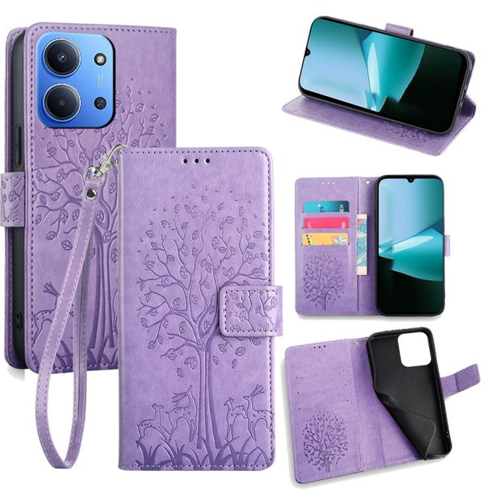 Funda de teléfono de cuero con relieve de árbol y ciervo, For Redmi A7 Pro 171mm / Poco C85x 5G, For Redmi Turbo 5 Max 5G / Poco X8 Pro Max 5G, For Redmi Turbo 5 5G / Poco X8 Pro 5G, For Redmi K90 Pro Max / Poco F8 Ultra, For Redmi Note 15 Pro 4G 163.3...