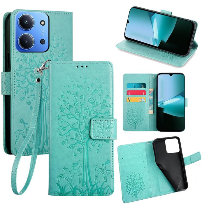 Funda de teléfono de cuero con relieve de árbol y ciervo, For Redmi A7 Pro 171mm / Poco C85x 5G, For Redmi Turbo 5 Max 5G / Poco X8 Pro Max 5G, For Redmi Turbo 5 5G / Poco X8 Pro 5G, For Redmi K90 Pro Max / Poco F8 Ultra, For Redmi Note 15 Pro 4G 163.3...