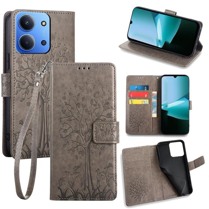 Funda de teléfono de cuero con relieve de árbol y ciervo, For Redmi A7 Pro 171mm / Poco C85x 5G, For Redmi Turbo 5 Max 5G / Poco X8 Pro Max 5G, For Redmi Turbo 5 5G / Poco X8 Pro 5G, For Redmi K90 Pro Max / Poco F8 Ultra, For Redmi Note 15 Pro 4G 163.3...