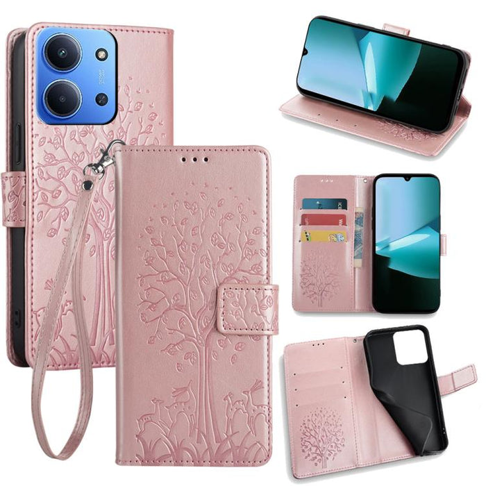 Funda de teléfono de cuero con relieve de árbol y ciervo, For Redmi A7 Pro 171mm / Poco C85x 5G, For Redmi Turbo 5 Max 5G / Poco X8 Pro Max 5G, For Redmi Turbo 5 5G / Poco X8 Pro 5G, For Redmi K90 Pro Max / Poco F8 Ultra, For Redmi Note 15 Pro 4G 163.3...