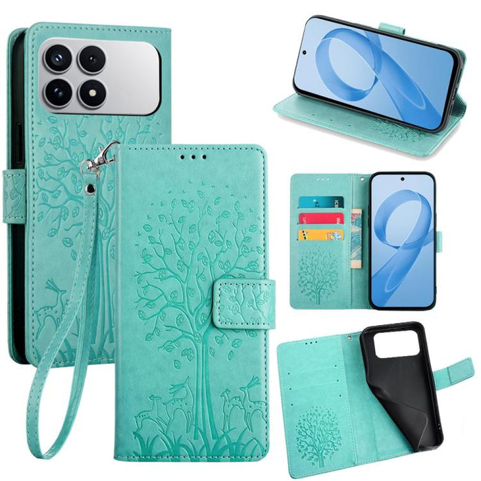 Funda de teléfono de cuero con relieve de árbol y ciervo, For Redmi A7 Pro 171mm / Poco C85x 5G, For Redmi Turbo 5 Max 5G / Poco X8 Pro Max 5G, For Redmi Turbo 5 5G / Poco X8 Pro 5G, For Redmi K90 Pro Max / Poco F8 Ultra, For Redmi Note 15 Pro 4G 163.3...