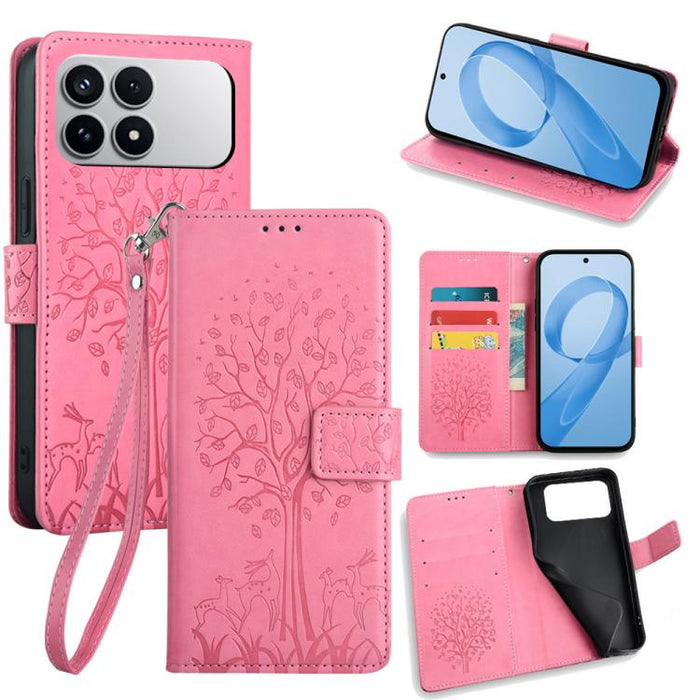 Funda de teléfono de cuero con relieve de árbol y ciervo, For Redmi A7 Pro 171mm / Poco C85x 5G, For Redmi Turbo 5 Max 5G / Poco X8 Pro Max 5G, For Redmi Turbo 5 5G / Poco X8 Pro 5G, For Redmi K90 Pro Max / Poco F8 Ultra, For Redmi Note 15 Pro 4G 163.3...