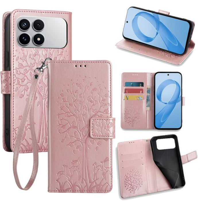 Funda de teléfono de cuero con relieve de árbol y ciervo, For Redmi A7 Pro 171mm / Poco C85x 5G, For Redmi Turbo 5 Max 5G / Poco X8 Pro Max 5G, For Redmi Turbo 5 5G / Poco X8 Pro 5G, For Redmi K90 Pro Max / Poco F8 Ultra, For Redmi Note 15 Pro 4G 163.3...