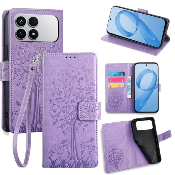 Funda de teléfono de cuero con relieve de árbol y ciervo, For Redmi A7 Pro 171mm / Poco C85x 5G, For Redmi Turbo 5 Max 5G / Poco X8 Pro Max 5G, For Redmi Turbo 5 5G / Poco X8 Pro 5G, For Redmi K90 Pro Max / Poco F8 Ultra, For Redmi Note 15 Pro 4G 163.3...