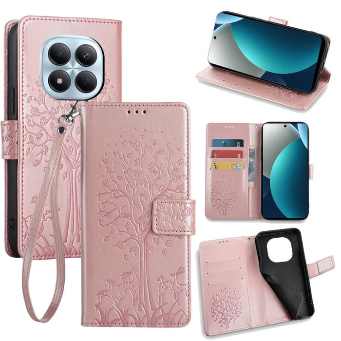Funda de teléfono de cuero con relieve de árbol y ciervo, For Redmi A7 Pro 171mm / Poco C85x 5G, For Redmi Turbo 5 Max 5G / Poco X8 Pro Max 5G, For Redmi Turbo 5 5G / Poco X8 Pro 5G, For Redmi K90 Pro Max / Poco F8 Ultra, For Redmi Note 15 Pro 4G 163.3...