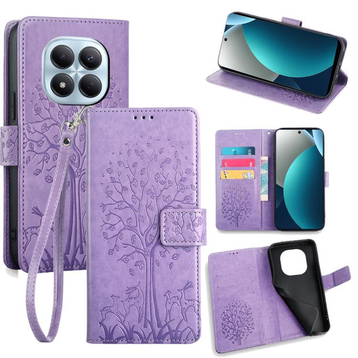Funda de teléfono de cuero con relieve de árbol y ciervo, For Redmi A7 Pro 171mm / Poco C85x 5G, For Redmi Turbo 5 Max 5G / Poco X8 Pro Max 5G, For Redmi Turbo 5 5G / Poco X8 Pro 5G, For Redmi K90 Pro Max / Poco F8 Ultra, For Redmi Note 15 Pro 4G 163.3...