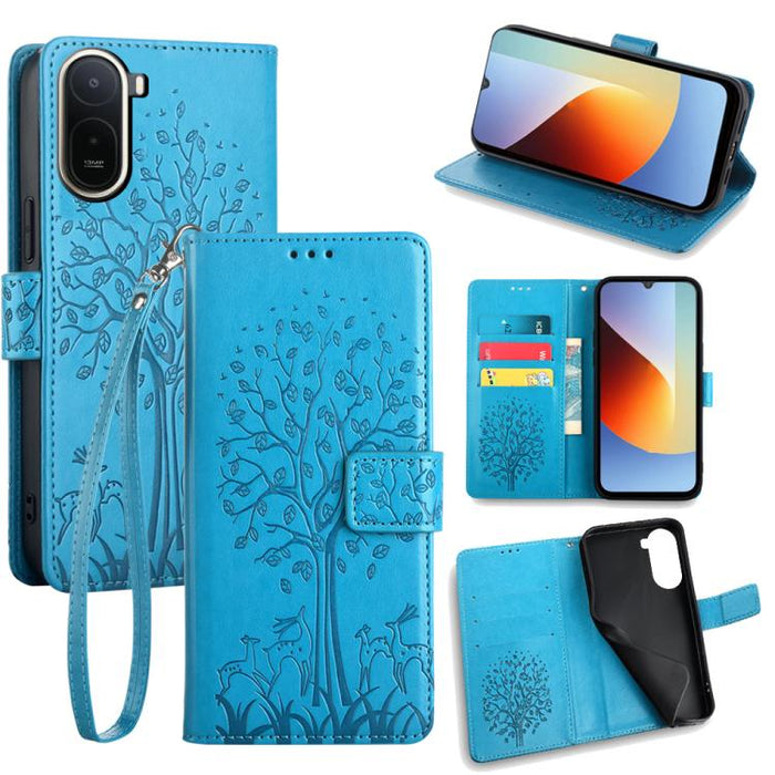 Funda de teléfono de cuero con relieve de árbol y ciervo, For Redmi A7 Pro 171mm / Poco C85x 5G, For Redmi Turbo 5 Max 5G / Poco X8 Pro Max 5G, For Redmi Turbo 5 5G / Poco X8 Pro 5G, For Redmi K90 Pro Max / Poco F8 Ultra, For Redmi Note 15 Pro 4G 163.3...