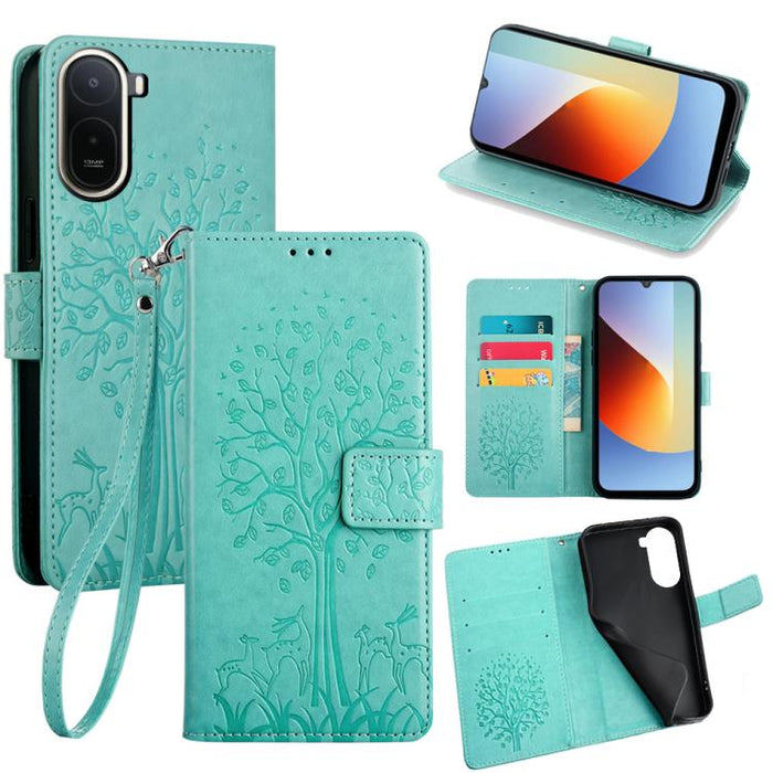 Funda de teléfono de cuero con relieve de árbol y ciervo, For Redmi A7 Pro 171mm / Poco C85x 5G, For Redmi Turbo 5 Max 5G / Poco X8 Pro Max 5G, For Redmi Turbo 5 5G / Poco X8 Pro 5G, For Redmi K90 Pro Max / Poco F8 Ultra, For Redmi Note 15 Pro 4G 163.3...