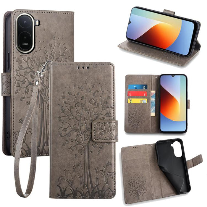 Funda de teléfono de cuero con relieve de árbol y ciervo, For Redmi A7 Pro 171mm / Poco C85x 5G, For Redmi Turbo 5 Max 5G / Poco X8 Pro Max 5G, For Redmi Turbo 5 5G / Poco X8 Pro 5G, For Redmi K90 Pro Max / Poco F8 Ultra, For Redmi Note 15 Pro 4G 163.3...