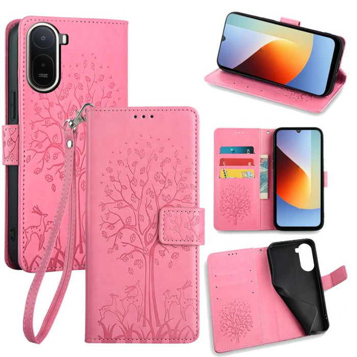 Funda de teléfono de cuero con relieve de árbol y ciervo, For Redmi A7 Pro 171mm / Poco C85x 5G, For Redmi Turbo 5 Max 5G / Poco X8 Pro Max 5G, For Redmi Turbo 5 5G / Poco X8 Pro 5G, For Redmi K90 Pro Max / Poco F8 Ultra, For Redmi Note 15 Pro 4G 163.3...