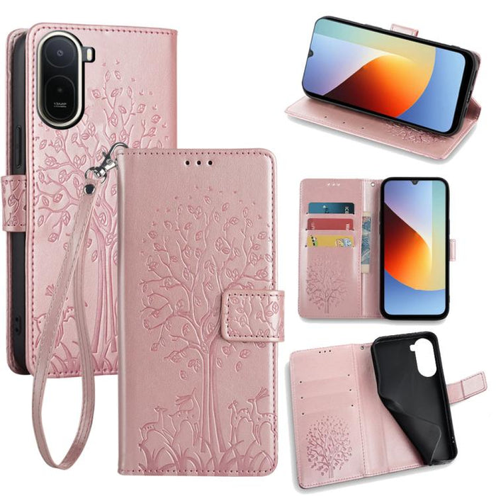 Funda de teléfono de cuero con relieve de árbol y ciervo, For Redmi A7 Pro 171mm / Poco C85x 5G, For Redmi Turbo 5 Max 5G / Poco X8 Pro Max 5G, For Redmi Turbo 5 5G / Poco X8 Pro 5G, For Redmi K90 Pro Max / Poco F8 Ultra, For Redmi Note 15 Pro 4G 163.3...