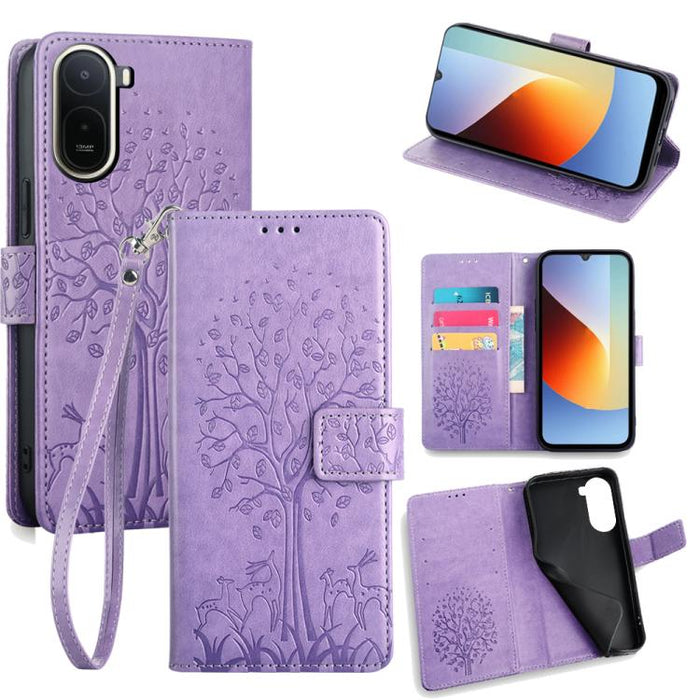 Funda de teléfono de cuero con relieve de árbol y ciervo, For Redmi A7 Pro 171mm / Poco C85x 5G, For Redmi Turbo 5 Max 5G / Poco X8 Pro Max 5G, For Redmi Turbo 5 5G / Poco X8 Pro 5G, For Redmi K90 Pro Max / Poco F8 Ultra, For Redmi Note 15 Pro 4G 163.3...