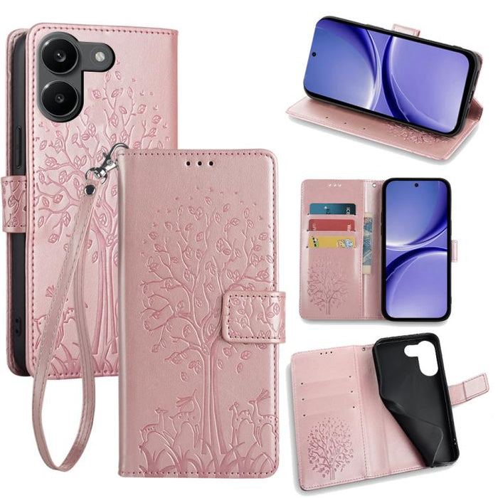 Funda de teléfono de cuero con relieve de árbol y ciervo, For Redmi A7 Pro 171mm / Poco C85x 5G, For Redmi Turbo 5 Max 5G / Poco X8 Pro Max 5G, For Redmi Turbo 5 5G / Poco X8 Pro 5G, For Redmi K90 Pro Max / Poco F8 Ultra, For Redmi Note 15 Pro 4G 163.3...