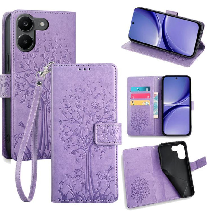 Funda de teléfono de cuero con relieve de árbol y ciervo, For Redmi A7 Pro 171mm / Poco C85x 5G, For Redmi Turbo 5 Max 5G / Poco X8 Pro Max 5G, For Redmi Turbo 5 5G / Poco X8 Pro 5G, For Redmi K90 Pro Max / Poco F8 Ultra, For Redmi Note 15 Pro 4G 163.3...