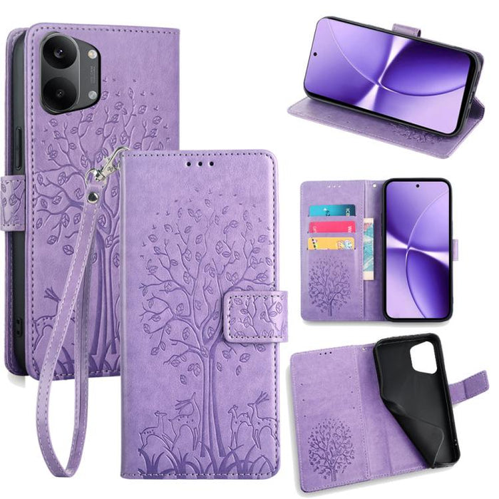 Funda de teléfono de cuero con relieve de árbol y ciervo, For Redmi A7 Pro 171mm / Poco C85x 5G, For Redmi Turbo 5 Max 5G / Poco X8 Pro Max 5G, For Redmi Turbo 5 5G / Poco X8 Pro 5G, For Redmi K90 Pro Max / Poco F8 Ultra, For Redmi Note 15 Pro 4G 163.3...