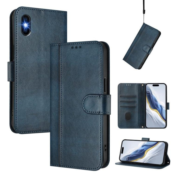 Line Splicing Buckle Retro Leather Phone Case, For iPhone 11 Pro Max, For iPhone 11, For iPhone 11 Pro, For iPhone X / XS, For iPhone XR, For iPhone XS Max, For iPhone 7 Plus / 8 Plus