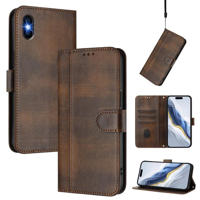Line Splicing Buckle Retro Leather Phone Case, For iPhone 11 Pro Max, For iPhone 11, For iPhone 11 Pro, For iPhone X / XS, For iPhone XR, For iPhone XS Max, For iPhone 7 Plus / 8 Plus