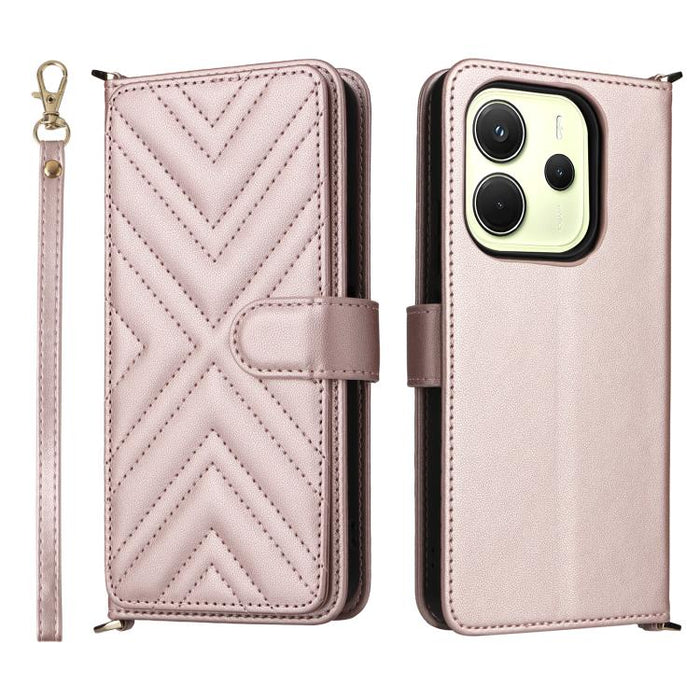 Funda multifuncional de piel para teléfono con 6 ranuras para tarjetas y correa para la muñeca., For Redmi A7 Pro 171mm / Poco C85x 5G, For Redmi Turbo 5 Max / Poco X8 Pro Max, For Redmi Turbo 5 5G / Poco X8 Pro 5G                                      ...