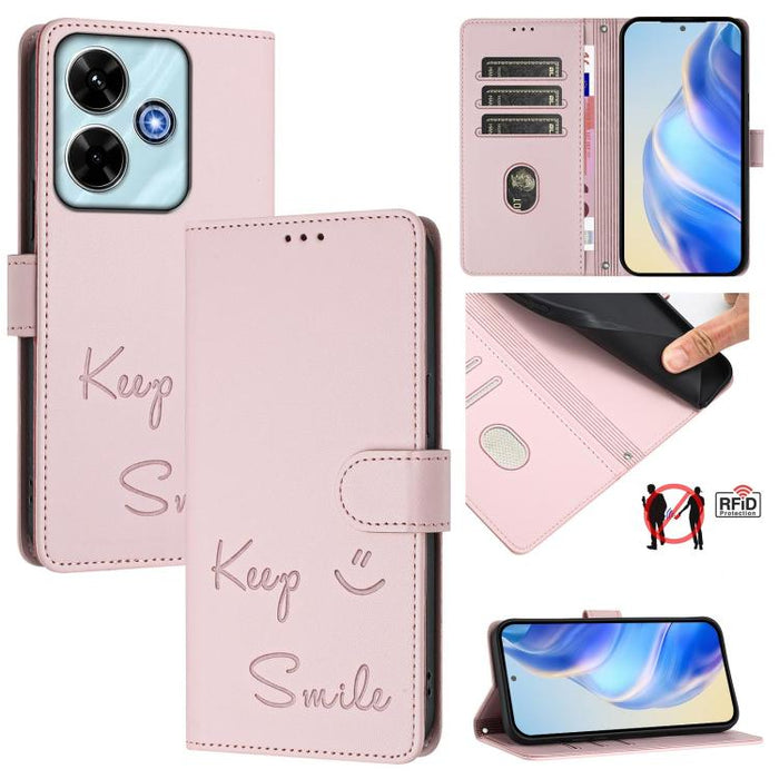 Funda de cuero RFID con relieve de sonrisa para teléfono, For Xiaomi Poco M6 Plus / Redmi 13x 4G, For Xiaomi Poco C71 / Redmi A5 4G 171.7mm, For Xiaomi Poco F7 Pro / F7 Ultra