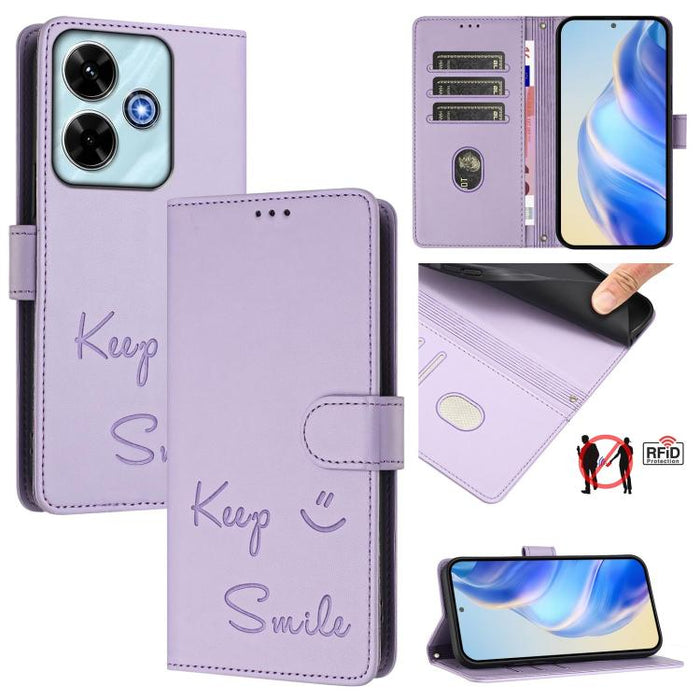 Funda de cuero RFID con relieve de sonrisa para teléfono, For Xiaomi Poco M6 Plus / Redmi 13x 4G, For Xiaomi Poco C71 / Redmi A5 4G 171.7mm, For Xiaomi Poco F7 Pro / F7 Ultra