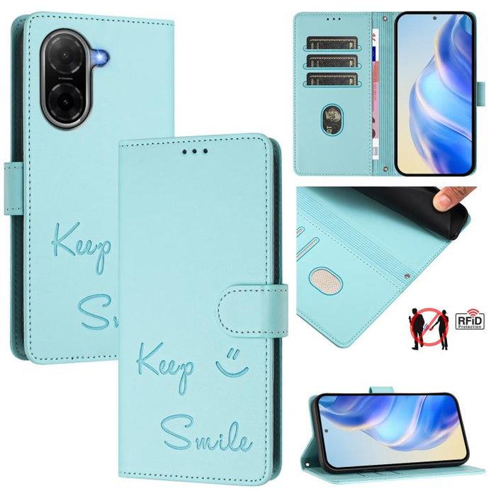 Funda de cuero RFID con relieve de sonrisa para teléfono, For Xiaomi Poco M6 Plus / Redmi 13x 4G, For Xiaomi Poco C71 / Redmi A5 4G 171.7mm, For Xiaomi Poco F7 Pro / F7 Ultra