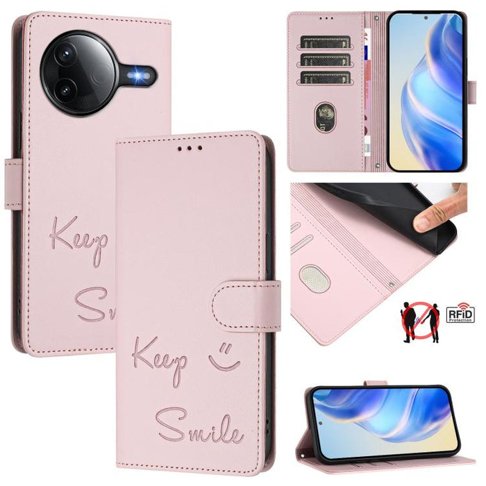Funda de cuero RFID con relieve de sonrisa para teléfono, For Xiaomi Poco M6 Plus / Redmi 13x 4G, For Xiaomi Poco C71 / Redmi A5 4G 171.7mm, For Xiaomi Poco F7 Pro / F7 Ultra
