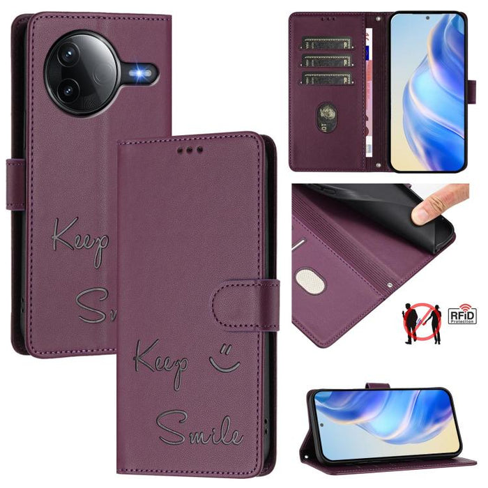 Funda de cuero RFID con relieve de sonrisa para teléfono, For Xiaomi Poco M6 Plus / Redmi 13x 4G, For Xiaomi Poco C71 / Redmi A5 4G 171.7mm, For Xiaomi Poco F7 Pro / F7 Ultra