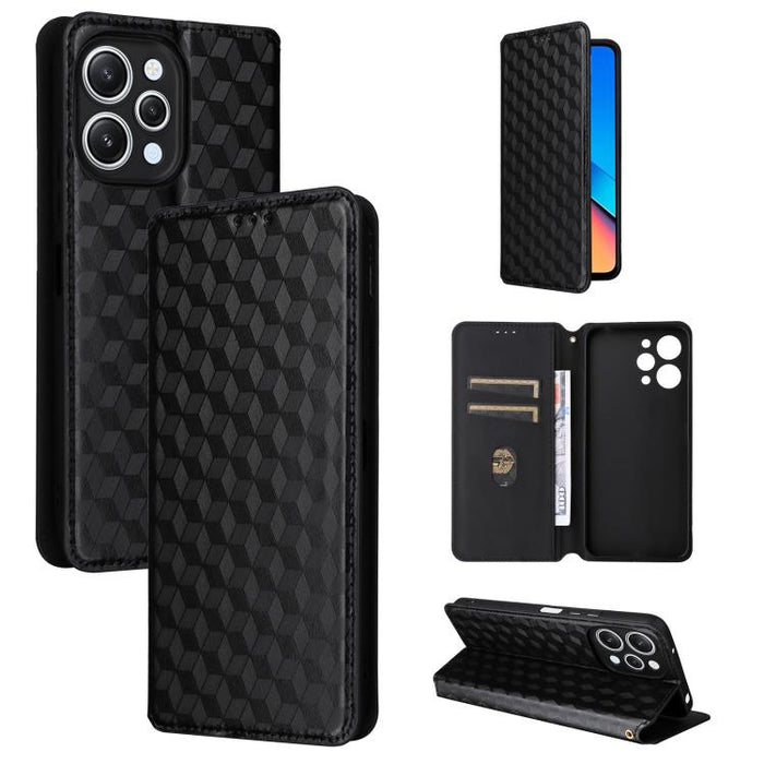 Funda de cuero plegable con textura de cuadrícula cúbica para teléfono, For Redmi Note 13 Pro 5G, For Redmi K70 / K70 Pro, For Redmi 12 4G, For Redmi Note 12S 4G Global, For Redmi Note 12 4G Global, For Redmi Note 12 Turbo 5G                           ...