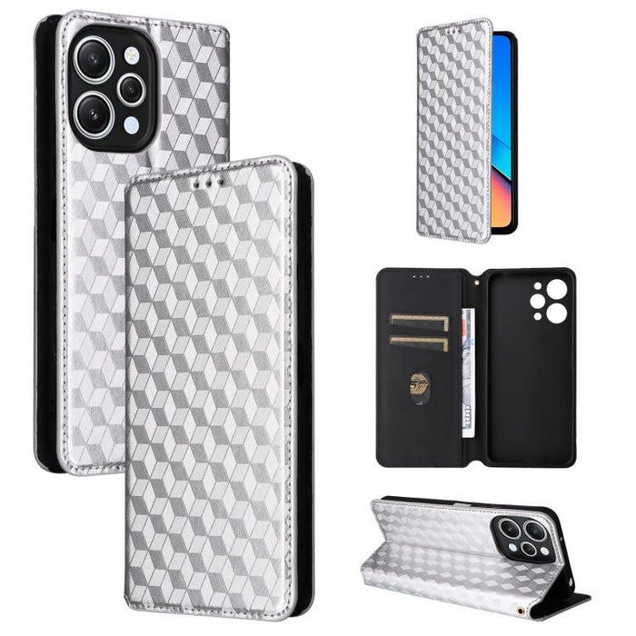 Funda de cuero plegable con textura de cuadrícula cúbica para teléfono, For Redmi Note 13 Pro 5G, For Redmi K70 / K70 Pro, For Redmi 12 4G, For Redmi Note 12S 4G Global, For Redmi Note 12 4G Global, For Redmi Note 12 Turbo 5G                           ...