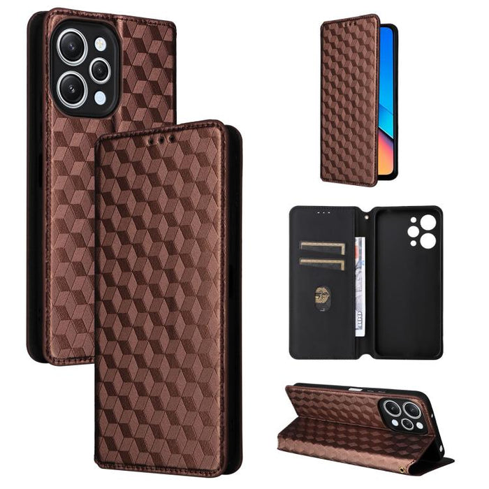 Funda de cuero plegable con textura de cuadrícula cúbica para teléfono, For Redmi Note 13 Pro 5G, For Redmi K70 / K70 Pro, For Redmi 12 4G, For Redmi Note 12S 4G Global, For Redmi Note 12 4G Global, For Redmi Note 12 Turbo 5G                           ...