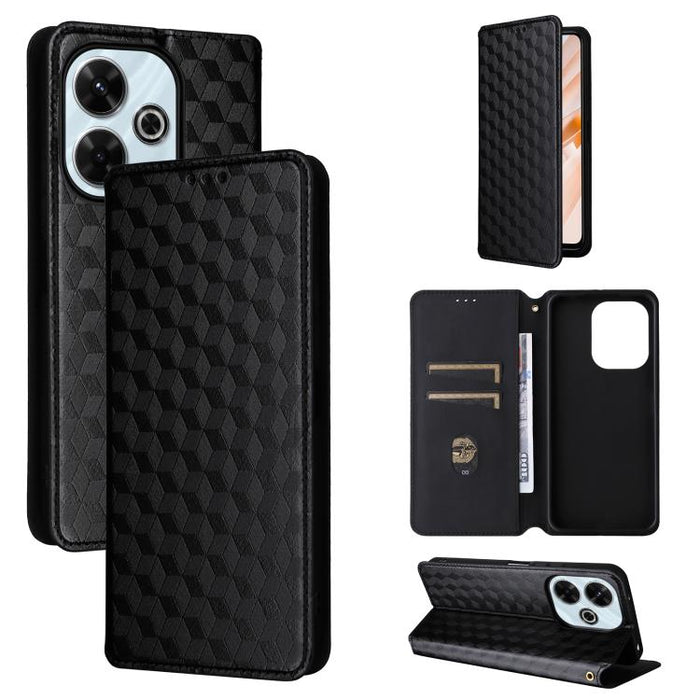 Funda de cuero plegable con textura de cuadrícula cúbica para teléfono, For Redmi K80 / K80 Pro, For Redmi Note 14 Pro 4G Global, For Redmi Note 14 4G 163.25mm, For Redmi Note 14 Pro+ 5G, For Redmi 14C 4G, For Redmi K70 Ultra                           ...