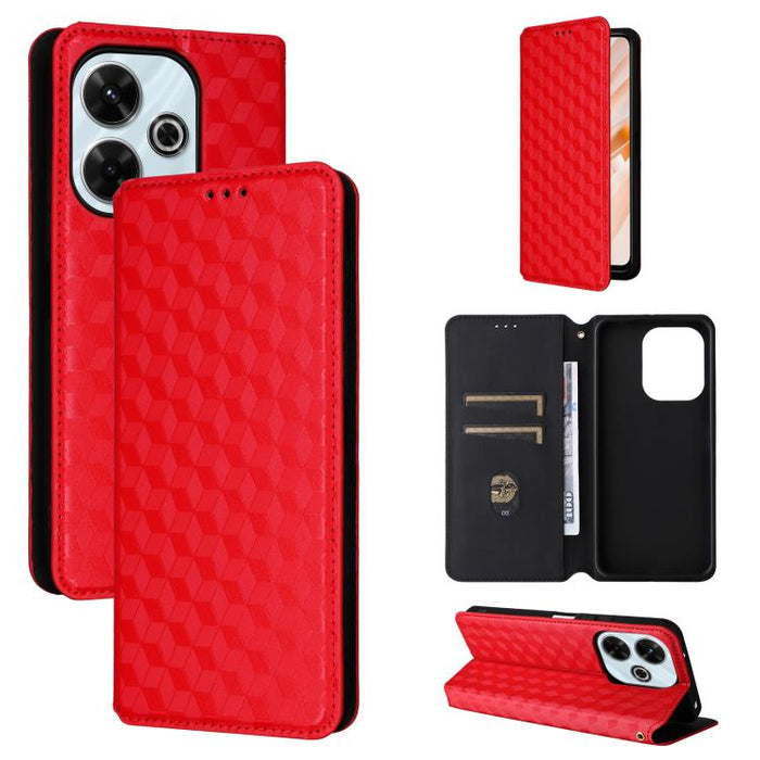 Funda de cuero plegable con textura de cuadrícula cúbica para teléfono, For Redmi K80 / K80 Pro, For Redmi Note 14 Pro 4G Global, For Redmi Note 14 4G 163.25mm, For Redmi Note 14 Pro+ 5G, For Redmi 14C 4G, For Redmi K70 Ultra                           ...