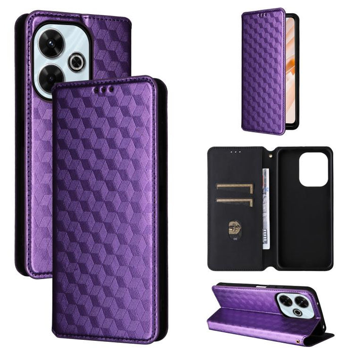Funda de cuero plegable con textura de cuadrícula cúbica para teléfono, For Redmi K80 / K80 Pro, For Redmi Note 14 Pro 4G Global, For Redmi Note 14 4G 163.25mm, For Redmi Note 14 Pro+ 5G, For Redmi 14C 4G, For Redmi K70 Ultra                           ...