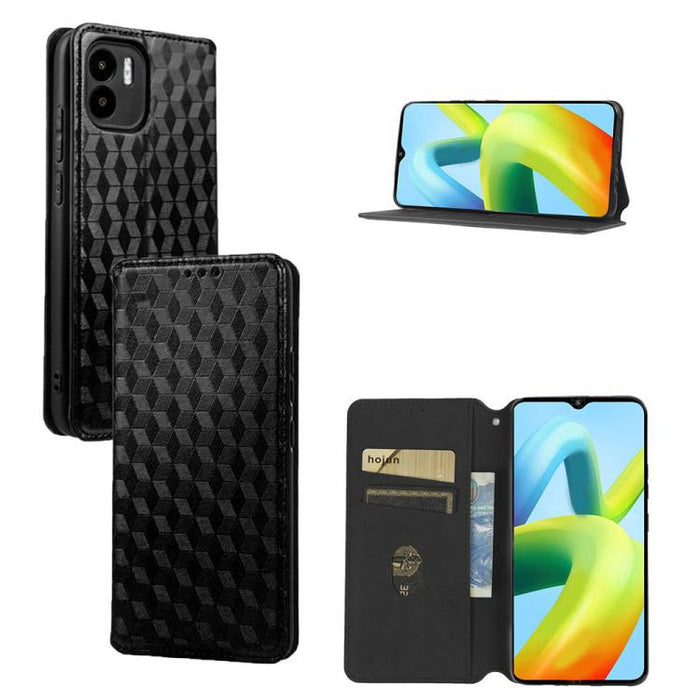 Funda de cuero plegable con textura de cuadrícula cúbica para teléfono, For Redmi Note 8 2021
