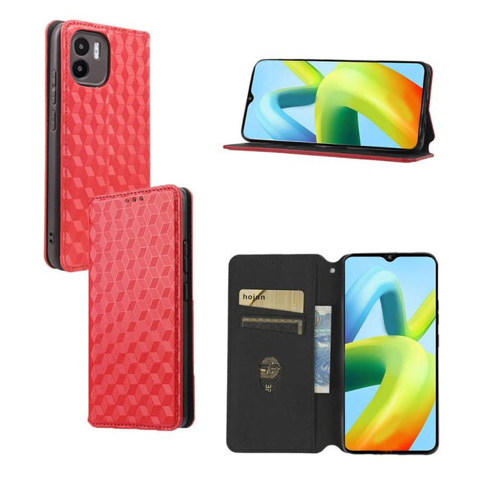 Funda de cuero plegable con textura de cuadrícula cúbica para teléfono, For Redmi Note 8 2021