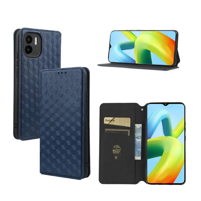 Funda de cuero plegable con textura de cuadrícula cúbica para teléfono, For Redmi Note 8 2021