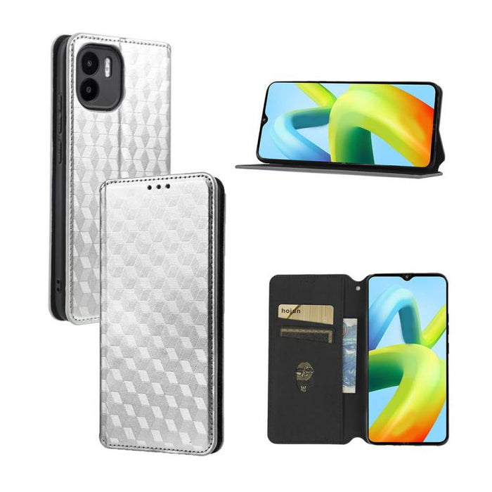 Funda de cuero plegable con textura de cuadrícula cúbica para teléfono, For Redmi Note 8 2021