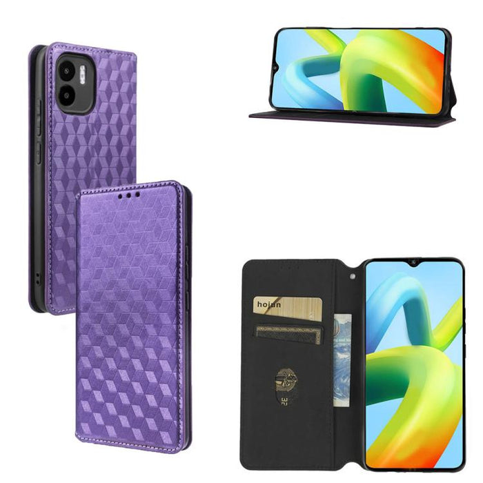 Funda de cuero plegable con textura de cuadrícula cúbica para teléfono, For Redmi Note 8 2021