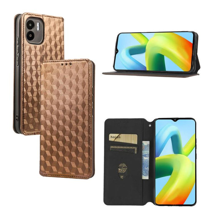 Funda de cuero plegable con textura de cuadrícula cúbica para teléfono, For Redmi Note 8 2021