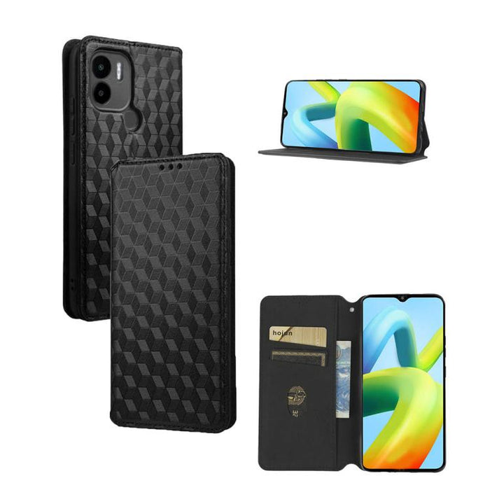 Funda de cuero plegable con textura de cuadrícula cúbica para teléfono, For Redmi Note 8 2021