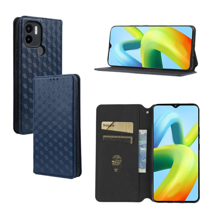 Funda de cuero plegable con textura de cuadrícula cúbica para teléfono, For Redmi Note 8 2021