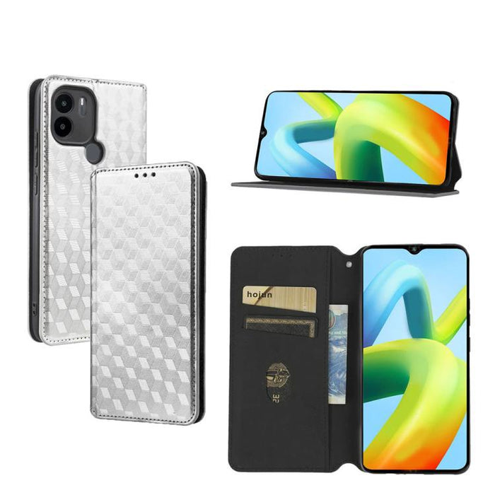 Funda de cuero plegable con textura de cuadrícula cúbica para teléfono, For Redmi Note 8 2021